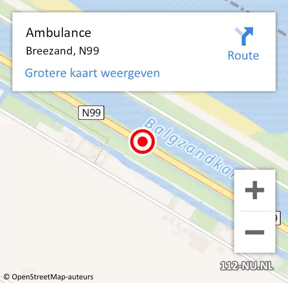 Locatie op kaart van de 112 melding: Ambulance Breezand, N99 op 19 november 2018 17:07
