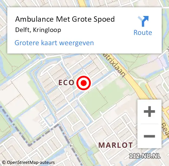 Locatie op kaart van de 112 melding: Ambulance Met Grote Spoed Naar Delft, Kringloop op 19 november 2018 18:41
