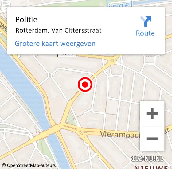 Locatie op kaart van de 112 melding: Politie Rotterdam, Van Cittersstraat op 19 november 2018 19:43