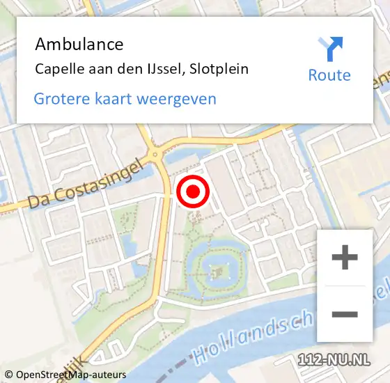 Locatie op kaart van de 112 melding: Ambulance Capelle aan den IJssel, Slotplein op 19 november 2018 19:58