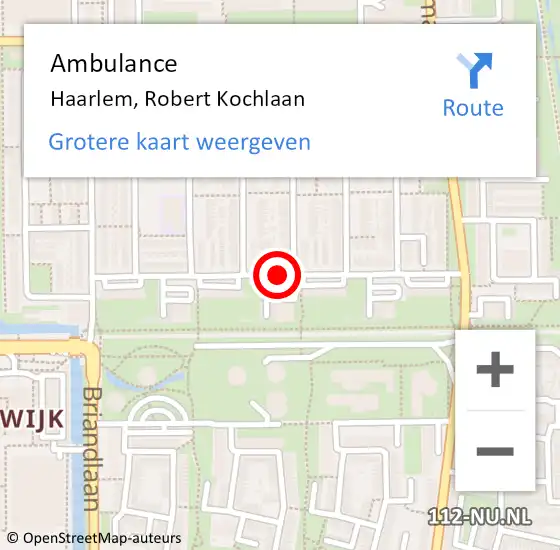 Locatie op kaart van de 112 melding: Ambulance Haarlem, Robert Kochlaan op 20 november 2018 00:15
