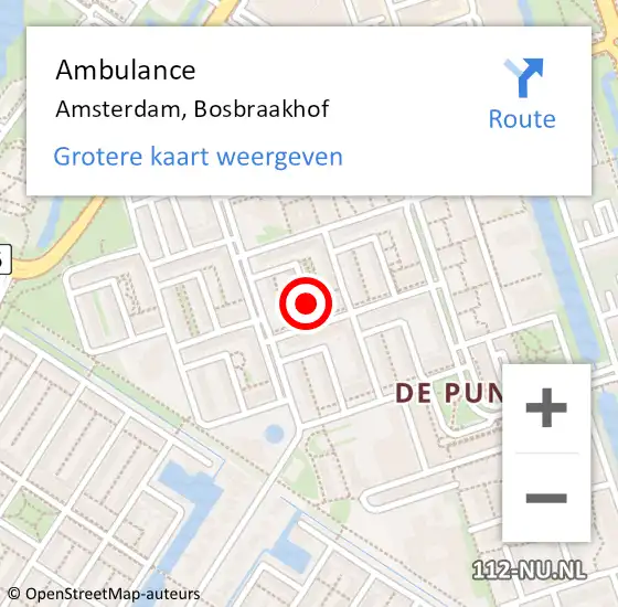 Locatie op kaart van de 112 melding: Ambulance Amsterdam, Bosbraakhof op 20 november 2018 09:23
