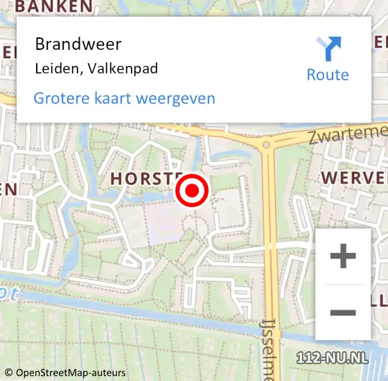 Locatie op kaart van de 112 melding: Brandweer Leiden, Valkenpad op 20 november 2018 13:18