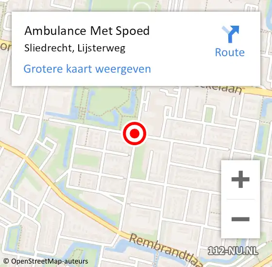 Locatie op kaart van de 112 melding: Ambulance Met Spoed Naar Sliedrecht, Lijsterweg op 20 november 2018 13:31