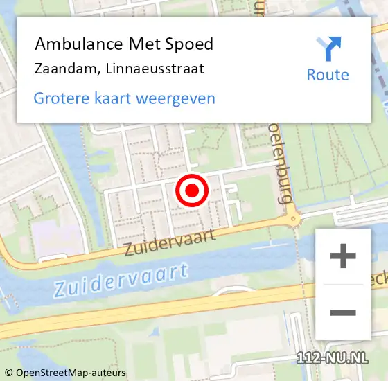 Locatie op kaart van de 112 melding: Ambulance Met Spoed Naar Zaandam, Linnaeusstraat op 20 november 2018 14:20