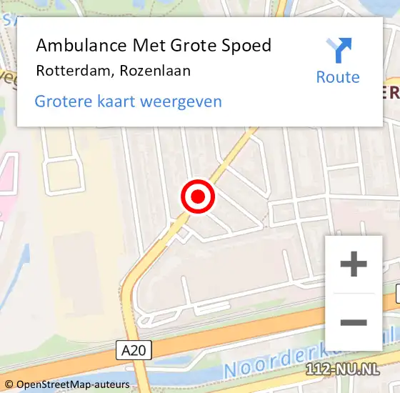 Locatie op kaart van de 112 melding: Ambulance Met Grote Spoed Naar Rotterdam, Rozenlaan op 20 november 2018 16:28