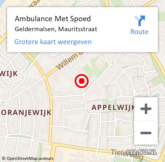 Locatie op kaart van de 112 melding: Ambulance Met Spoed Naar Geldermalsen, Mauritsstraat op 20 november 2018 16:41