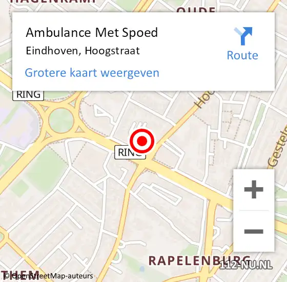 Locatie op kaart van de 112 melding: Ambulance Met Spoed Naar Eindhoven, Hoogstraat op 20 november 2018 18:07