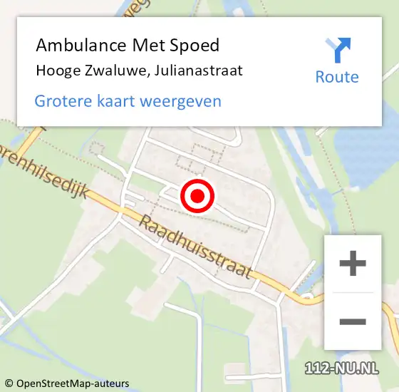 Locatie op kaart van de 112 melding: Ambulance Met Spoed Naar Hooge Zwaluwe, Julianastraat op 20 november 2018 19:15