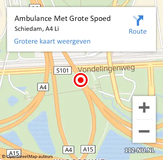 Locatie op kaart van de 112 melding: Ambulance Met Grote Spoed Naar Schiedam, A4 Li hectometerpaal: 70,0 op 21 november 2018 07:53