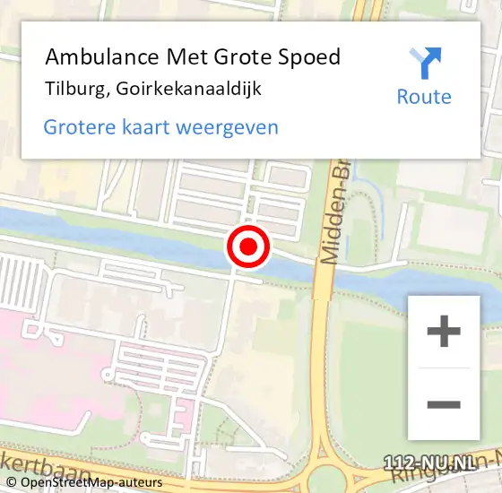 Locatie op kaart van de 112 melding: Ambulance Met Grote Spoed Naar Tilburg, Goirkekanaaldijk op 21 november 2018 11:12
