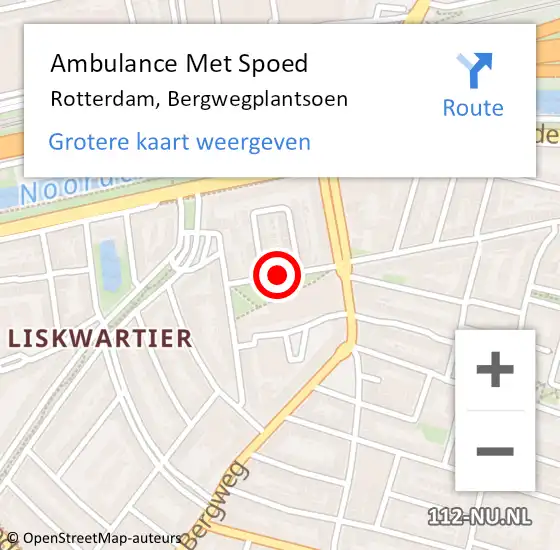 Locatie op kaart van de 112 melding: Ambulance Met Spoed Naar Rotterdam, Bergwegplantsoen op 21 november 2018 11:21