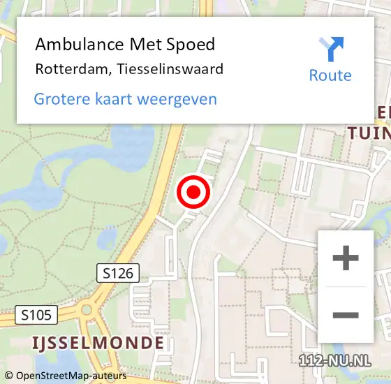 Locatie op kaart van de 112 melding: Ambulance Met Spoed Naar Rotterdam, Tiesselinswaard op 21 november 2018 12:43