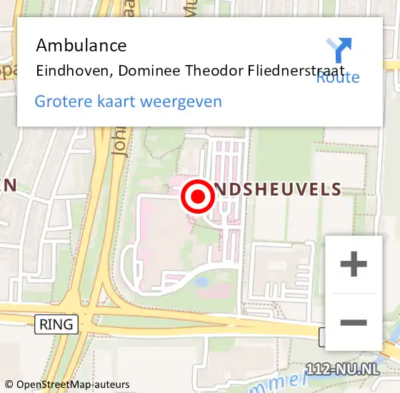 Locatie op kaart van de 112 melding: Ambulance Eindhoven, Dominee Theodor Fliednerstraat op 21 november 2018 13:44