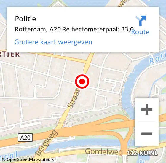 Locatie op kaart van de 112 melding: Politie Rotterdam, A16 Re hectometerpaal: 20,1 op 21 november 2018 14:05