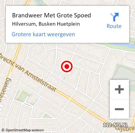 Locatie op kaart van de 112 melding: Brandweer Met Grote Spoed Naar Hilversum, Busken Huetplein op 21 november 2018 14:14