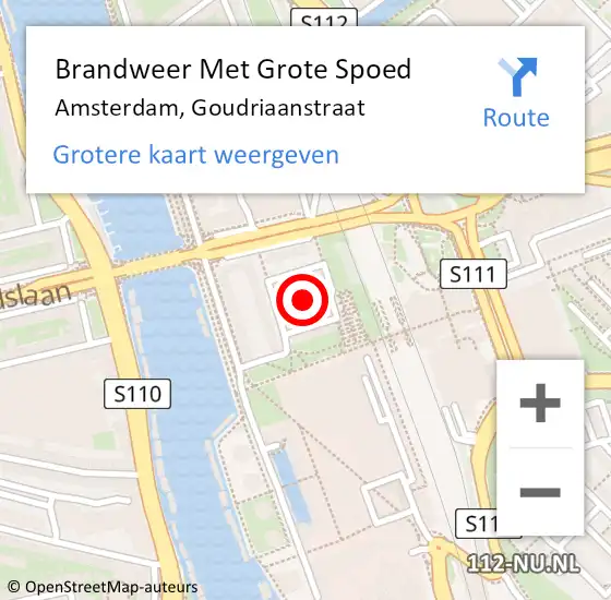 Locatie op kaart van de 112 melding: Brandweer Met Grote Spoed Naar Amsterdam, Goudriaanstraat op 21 november 2018 15:12