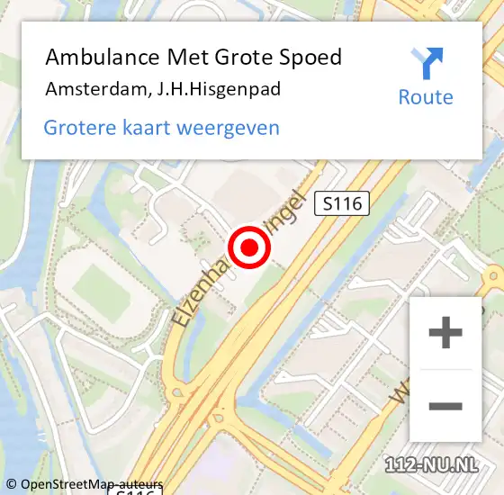 Locatie op kaart van de 112 melding: Ambulance Met Grote Spoed Naar Amsterdam, J.H.Hisgenpad op 15 maart 2014 10:36