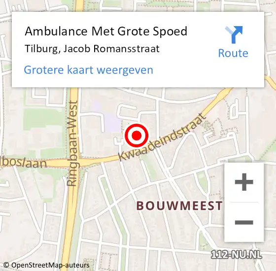 Locatie op kaart van de 112 melding: Ambulance Met Grote Spoed Naar Tilburg, Jacob Romansstraat op 21 november 2018 15:43