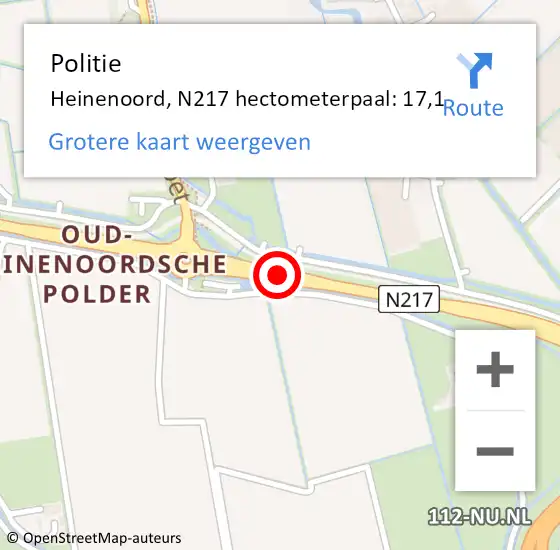 Locatie op kaart van de 112 melding: Politie Heinenoord, N217 hectometerpaal: 16,4 op 21 november 2018 17:20