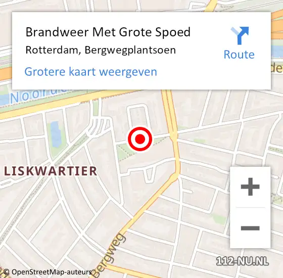 Locatie op kaart van de 112 melding: Brandweer Met Grote Spoed Naar Rotterdam, Bergwegplantsoen op 21 november 2018 17:27