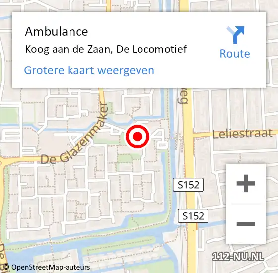 Locatie op kaart van de 112 melding: Ambulance Koog aan de Zaan, De Locomotief op 21 november 2018 21:03