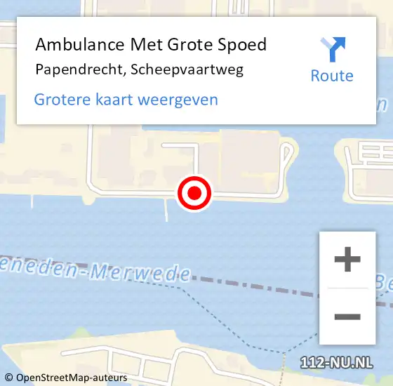 Locatie op kaart van de 112 melding: Ambulance Met Grote Spoed Naar Papendrecht, Scheepvaartweg op 22 november 2018 13:00