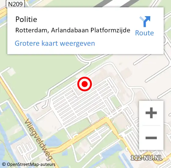 Locatie op kaart van de 112 melding: Politie Rotterdam, Arlandabaan Platformzijde op 22 november 2018 13:06