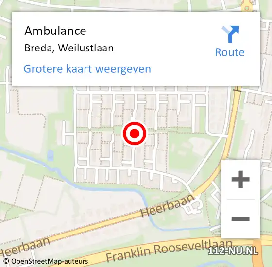 Locatie op kaart van de 112 melding: Ambulance Breda, Weilustlaan op 22 november 2018 14:26