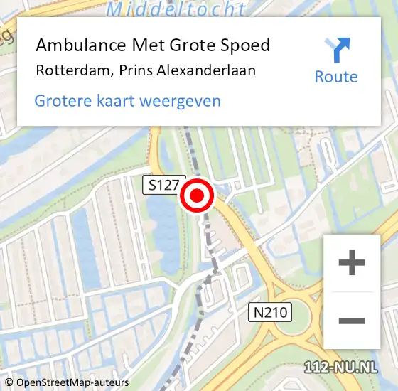 Locatie op kaart van de 112 melding: Ambulance Met Grote Spoed Naar Rotterdam, Prins Alexanderlaan op 22 november 2018 20:35