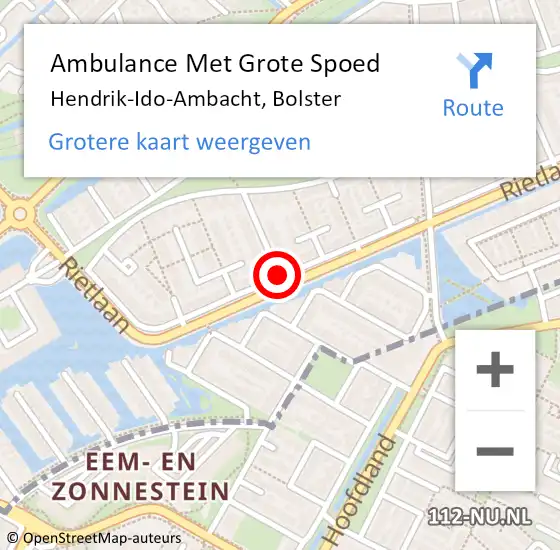Locatie op kaart van de 112 melding: Ambulance Met Grote Spoed Naar Hendrik-Ido-Ambacht, Bolster op 22 november 2018 21:23