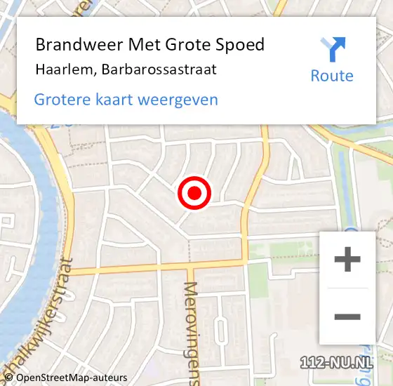Locatie op kaart van de 112 melding: Brandweer Met Grote Spoed Naar Haarlem, Barbarossastraat op 23 november 2018 12:44