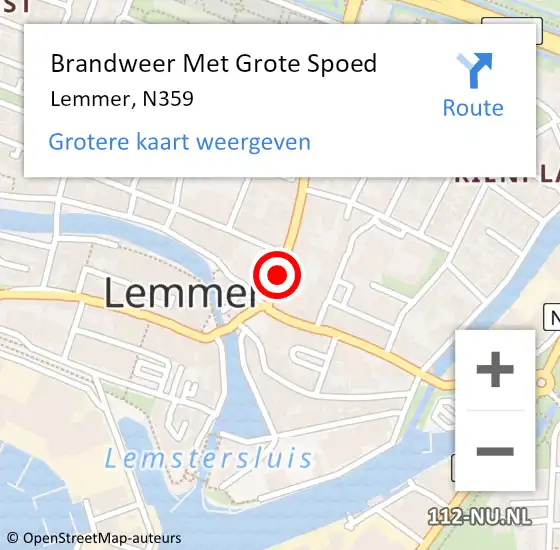 Locatie op kaart van de 112 melding: Brandweer Met Grote Spoed Naar Lemmer, N359 op 23 november 2018 13:53