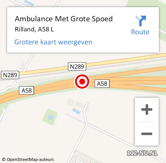 Locatie op kaart van de 112 melding: Ambulance Met Grote Spoed Naar Rilland, A58 L op 23 november 2018 17:21