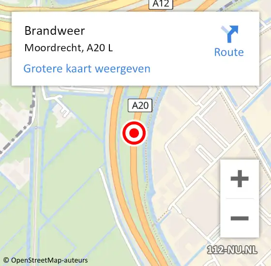 Locatie op kaart van de 112 melding: Brandweer Moordrecht, A20 R op 23 november 2018 17:40