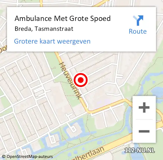 Locatie op kaart van de 112 melding: Ambulance Met Grote Spoed Naar Breda, Tasmanstraat op 23 november 2018 19:25