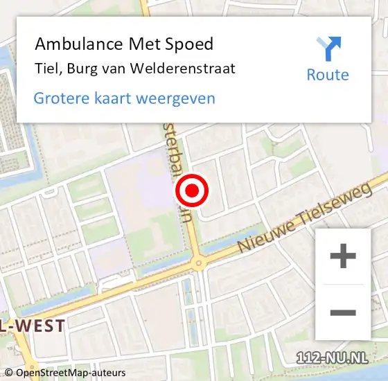 Locatie op kaart van de 112 melding: Ambulance Met Spoed Naar Tiel, Burg van Welderenstraat op 23 november 2018 23:18