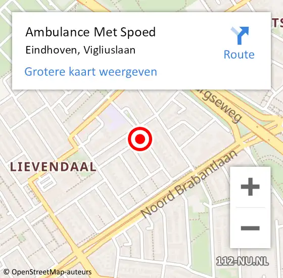Locatie op kaart van de 112 melding: Ambulance Met Spoed Naar Eindhoven, Vigliuslaan op 24 november 2018 00:15