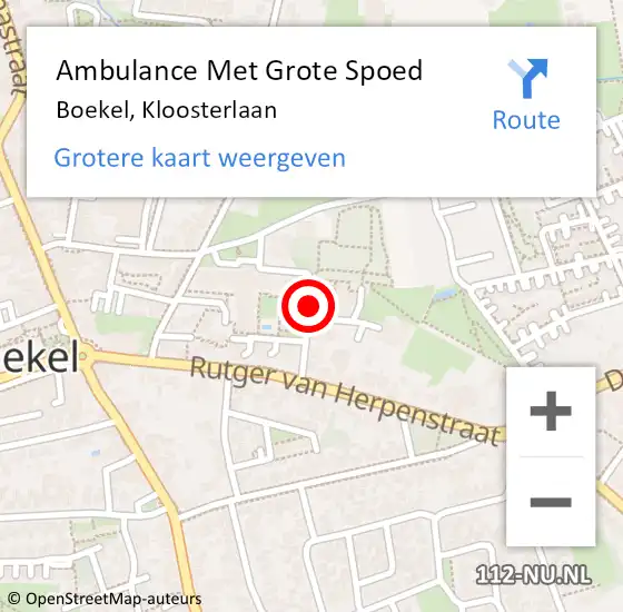 Locatie op kaart van de 112 melding: Ambulance Met Grote Spoed Naar Boekel, Kloosterlaan op 24 november 2018 04:22