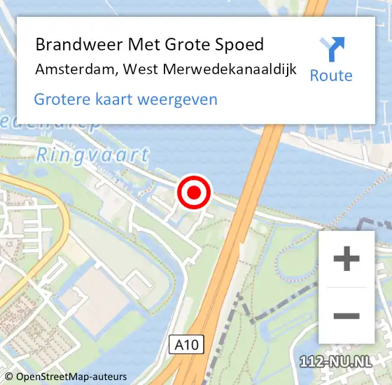 Locatie op kaart van de 112 melding: Brandweer Met Grote Spoed Naar Amsterdam, West Merwedekanaaldijk op 24 november 2018 18:26