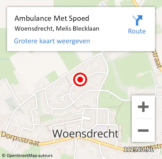 Locatie op kaart van de 112 melding: Ambulance Met Spoed Naar Woensdrecht, Melis Blecklaan op 24 november 2018 23:28