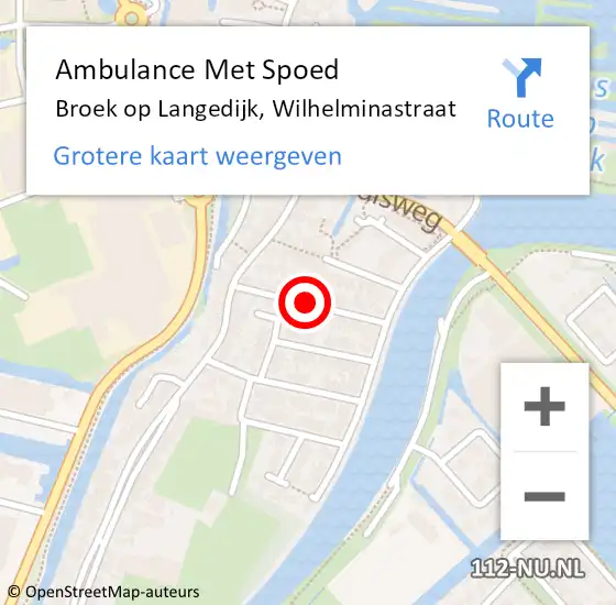 Locatie op kaart van de 112 melding: Ambulance Met Spoed Naar Broek op Langedijk, Wilhelminastraat op 25 november 2018 09:42