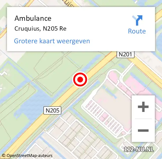 Locatie op kaart van de 112 melding: Ambulance Cruquius, N205 Re op 25 november 2018 15:17