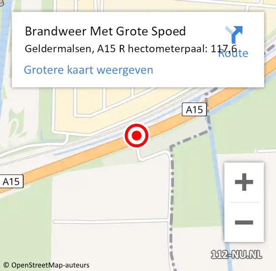 Locatie op kaart van de 112 melding: Brandweer Met Grote Spoed Naar Geldermalsen, A15 R hectometerpaal: 120,0 op 26 november 2018 02:29