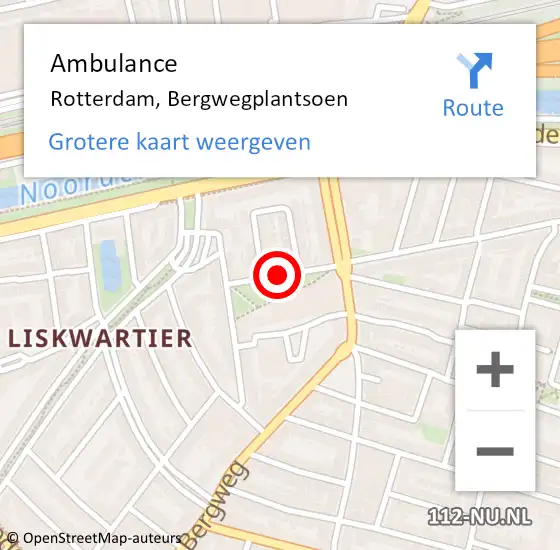 Locatie op kaart van de 112 melding: Ambulance Rotterdam, Bergwegplantsoen op 26 november 2018 13:54