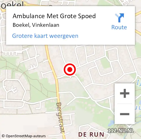 Locatie op kaart van de 112 melding: Ambulance Met Grote Spoed Naar Boekel, Vinkenlaan op 26 november 2018 16:59