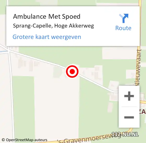 Locatie op kaart van de 112 melding: Ambulance Met Spoed Naar Sprang-Capelle, Hoge Akkerweg op 26 november 2018 23:19
