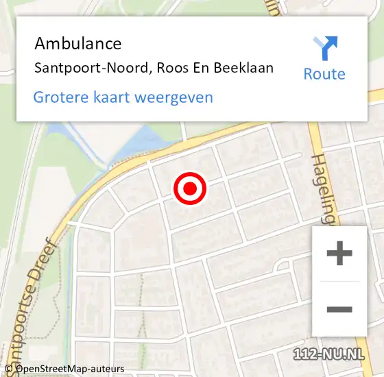 Locatie op kaart van de 112 melding: Ambulance Santpoort-Noord, Roos En Beeklaan op 27 november 2018 12:39