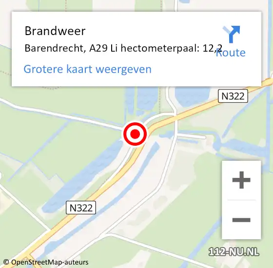 Locatie op kaart van de 112 melding: Brandweer Barendrecht, A29 Li hectometerpaal: 12,2 op 27 november 2018 16:03