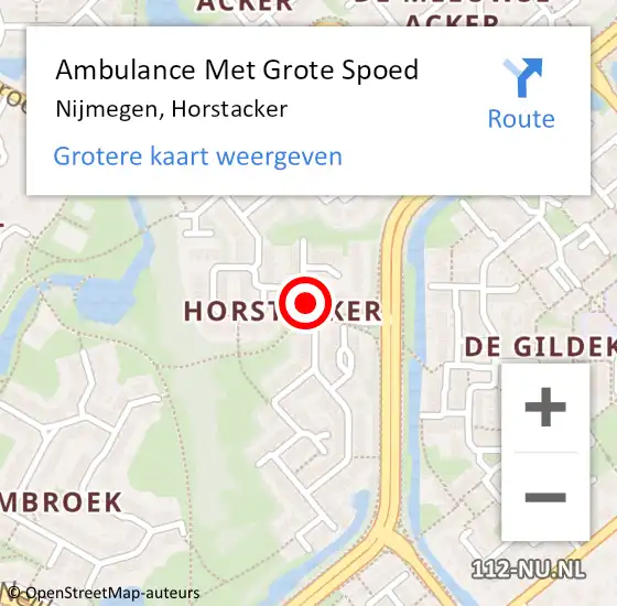 Locatie op kaart van de 112 melding: Ambulance Met Grote Spoed Naar Nijmegen, Horstacker op 27 november 2018 16:24